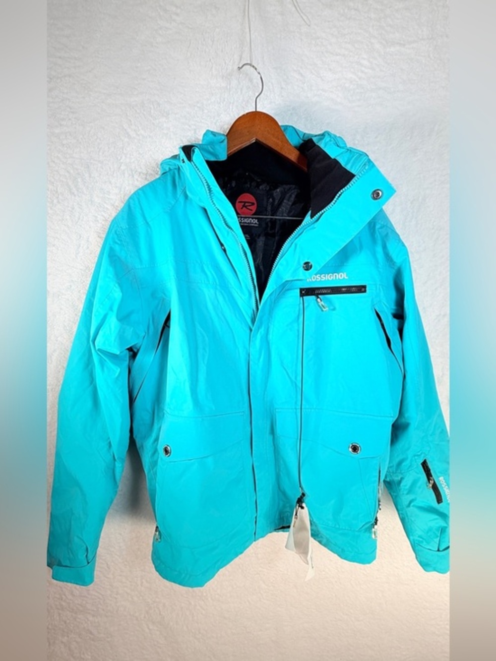 Rossignol Men’s Small Insulated Ski Jacket Turquoise Freeze Hooded Snow Coat